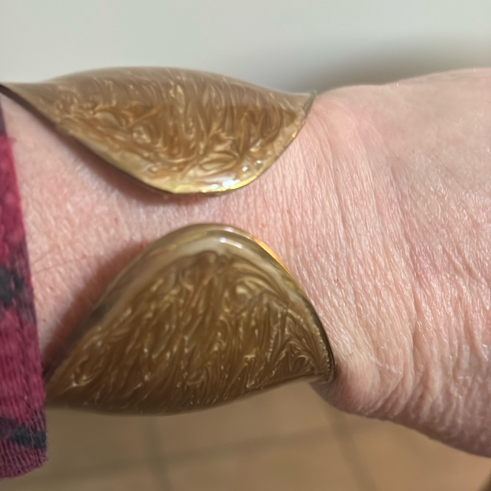 Brown Enamel Gold Tone Statement clamp Bracelet